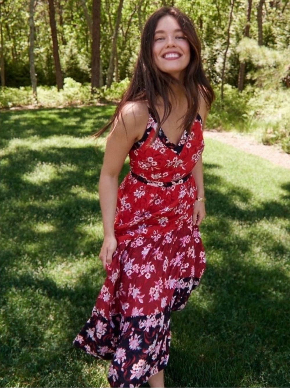 Loft Red Zinnia Floral Maxi Dress